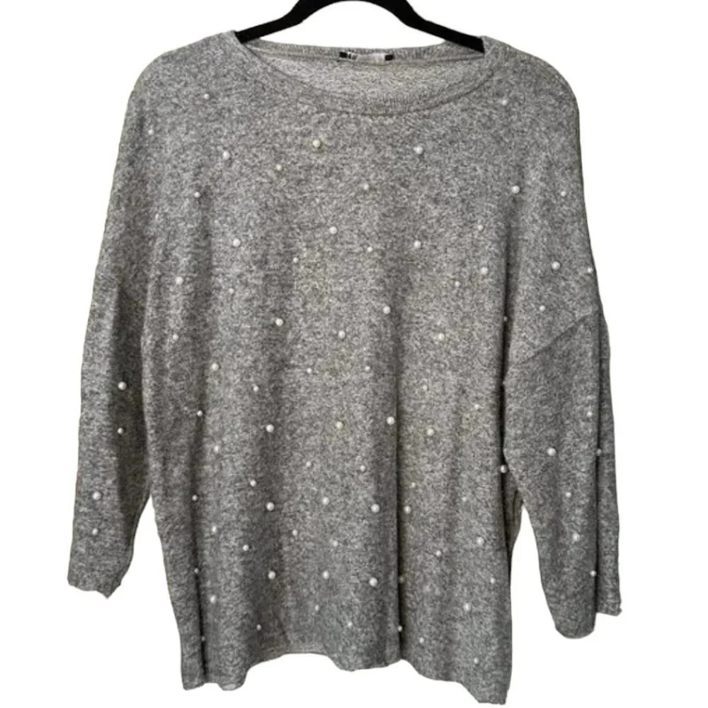 ZARA Pearl Embellished Sweat Shirt Style Sweater Top - size small